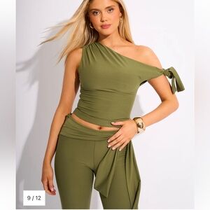 Public Desire coord Olive One-Shoulder Top and Pants Set